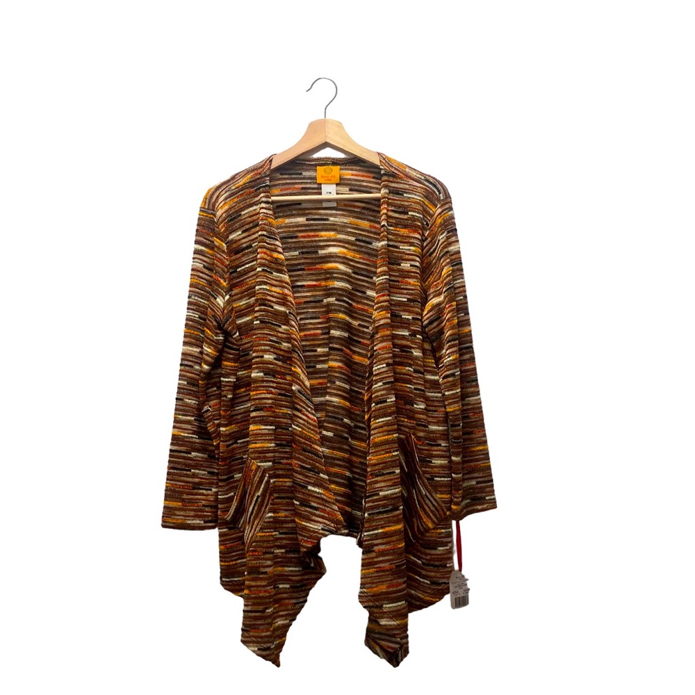 Ruby Rd NWT Brown w/Vibrant Colors Knit Cardigan w/Pockets Long Sleeves Size-PM